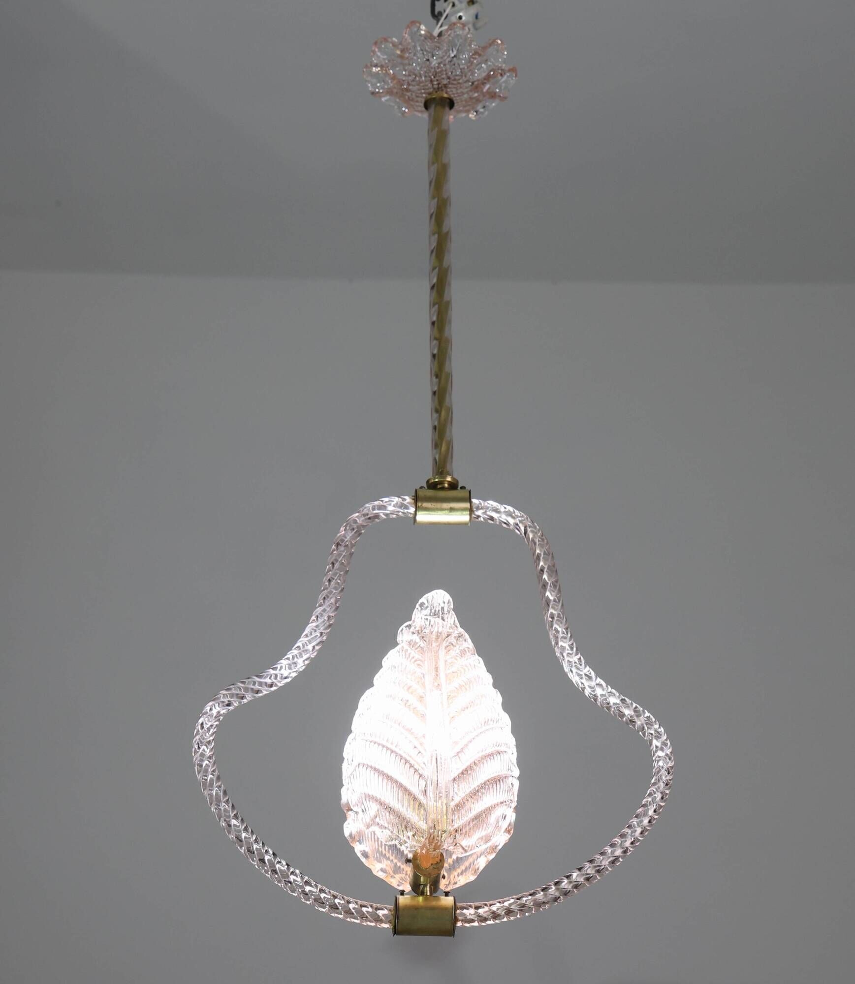 Midcentury Pink Leaf Murano Glass Chandelier by Barovier e Toso, 1950s
