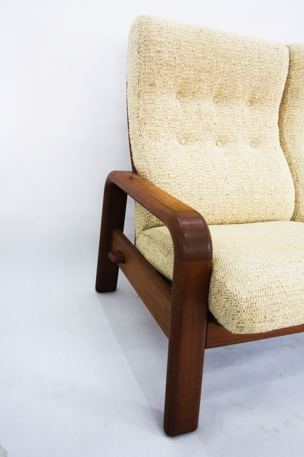 Teak three-seater sofa