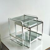 70s chrome metal and smoked glass nesting tables