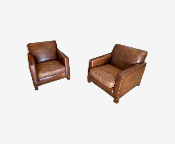 Pair Of Club Chair Ralph Lauren Leather, Ralph Lauren Leather Chairs