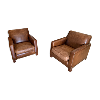 Pair of club chair Ralph Lauren leather havana