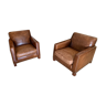 Pair of club chair Ralph Lauren leather havana