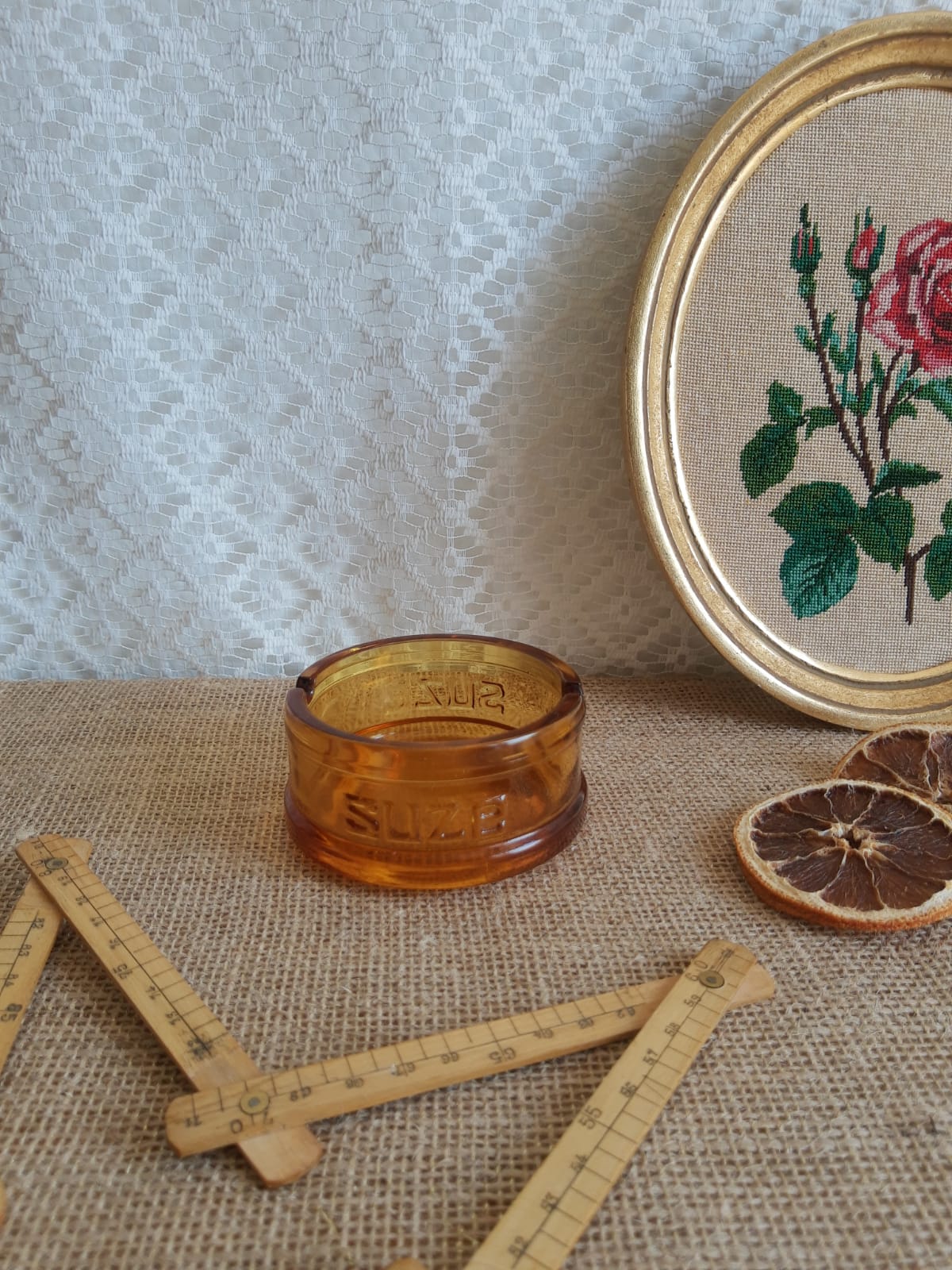 Advertising ashtray Suze amber glass