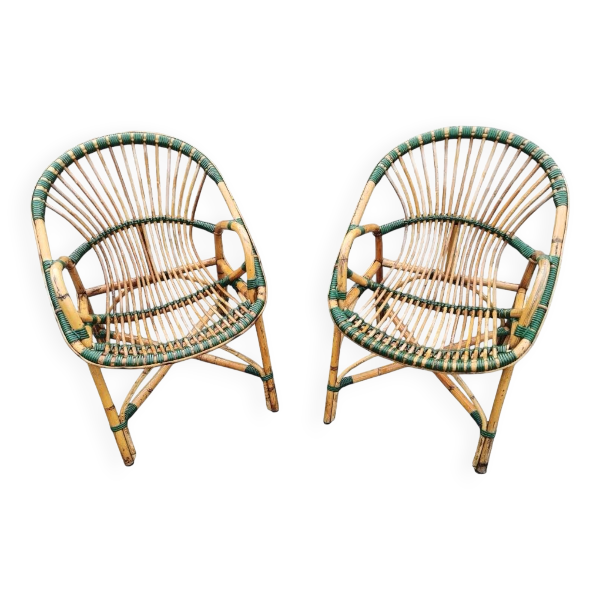 Pair of rattan basket armchairs