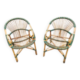 Pair of rattan basket armchairs