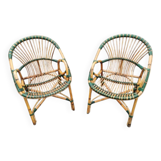 Pair of rattan basket armchairs