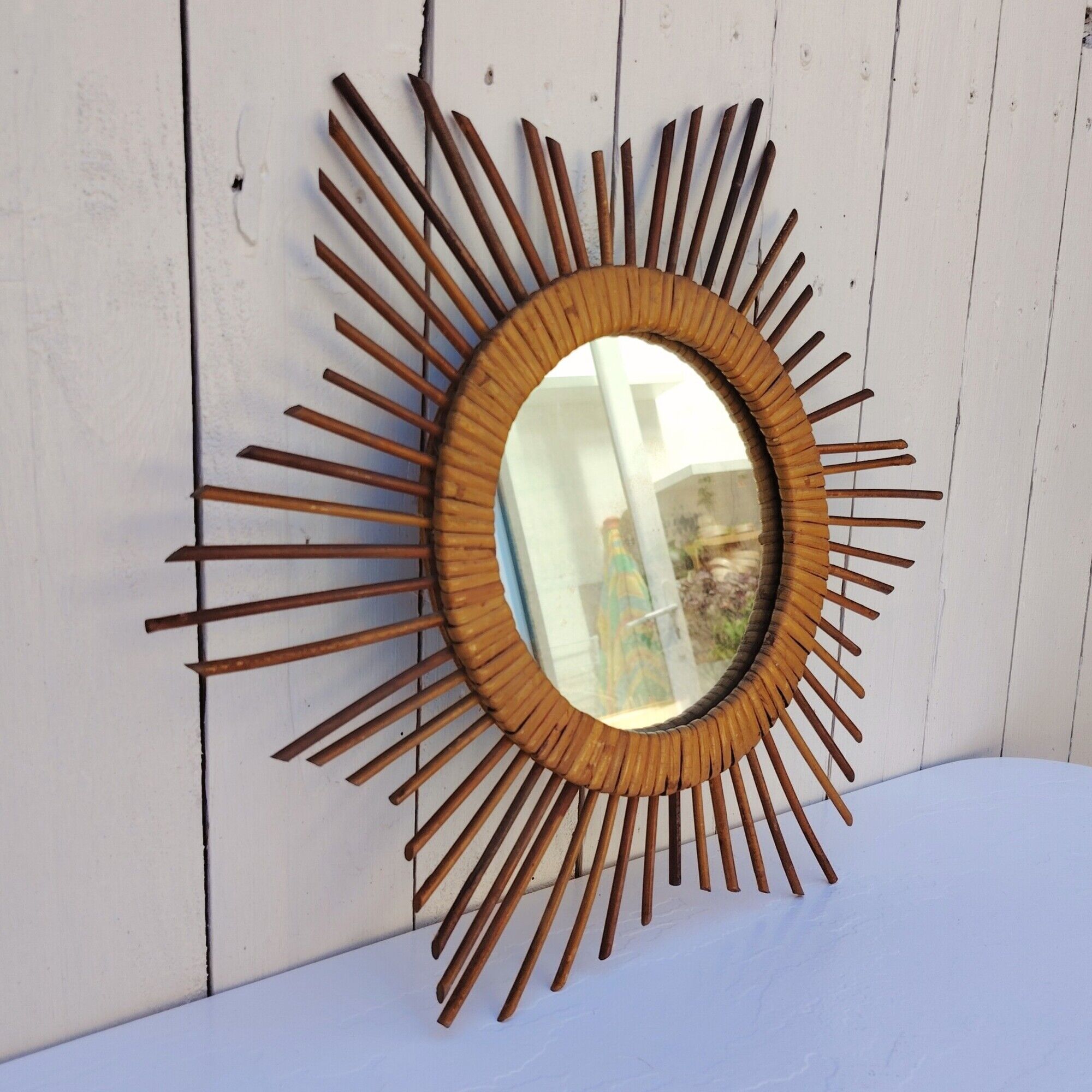 Rattan sun mirror, 1960s design, vintage