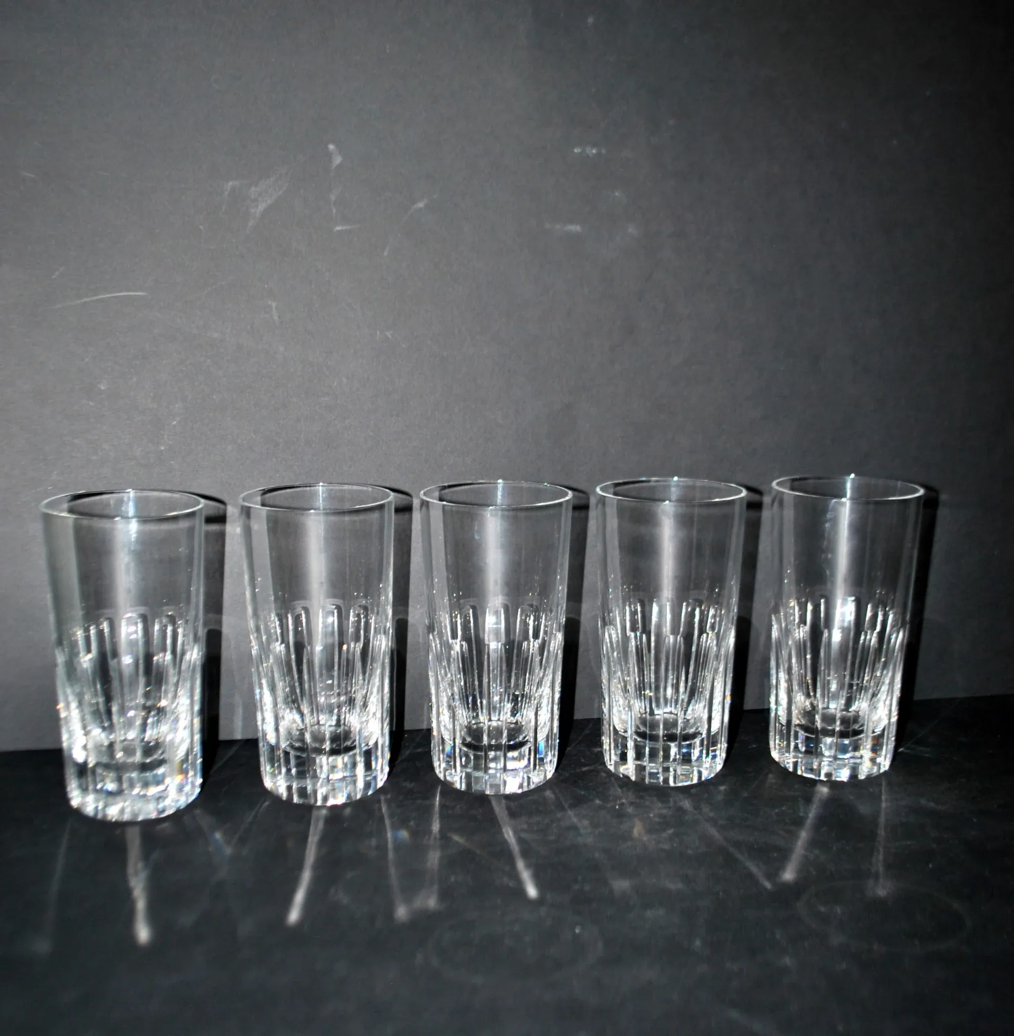 Baccarat lot of 5 Rotary glasses whisky long drink cut crystal signed