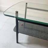 table basse en verre et métal noir, 1950