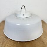 Industrial Grey Enamel Factory Pendant Lamp with Glass Cover, 1960s