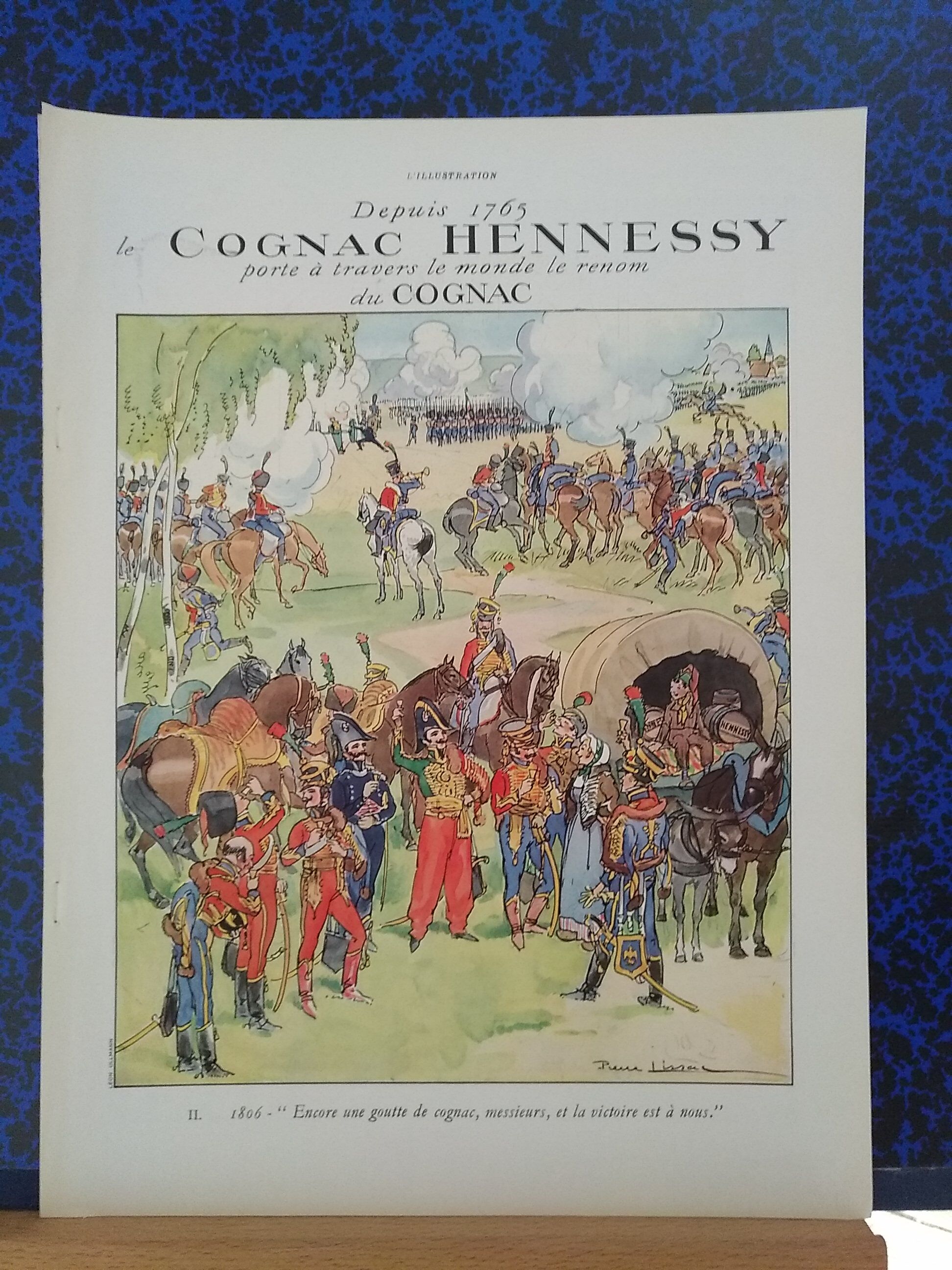 Paper advertisement Cognac Hennessy illustration battlefields reviewed year 1937