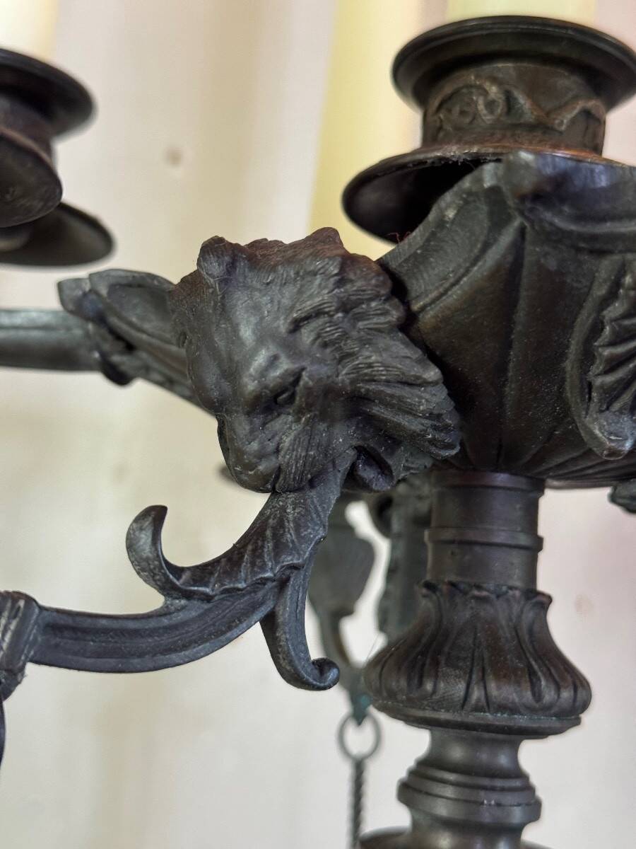 Pair of large bronze candelabras in the Antique style, circa 1880