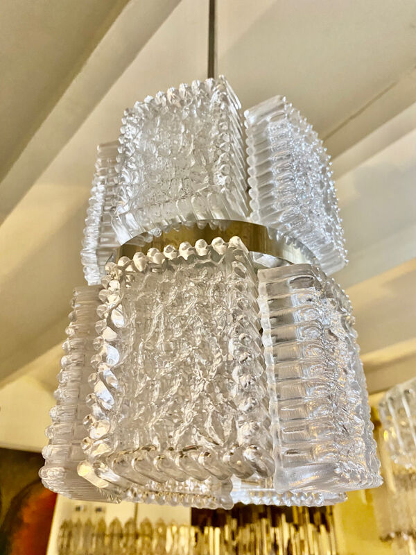 Lustre par Kaiser Leuchten, verre givré, Allemagne 1960