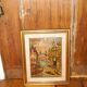 vintage oil painting venice scene * framed canvas * mid-century