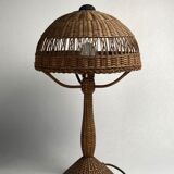 Art deco rattan wicker mushroom table lamp, ca 1930s