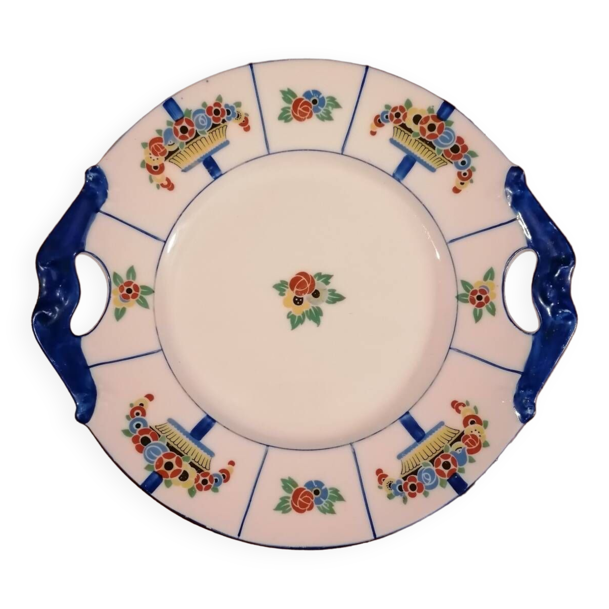 Art deco cake dish signed J. L'Avergne Limoges porcelain