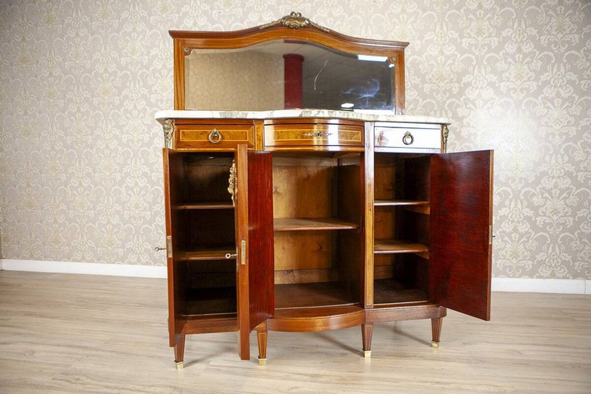 French Mahogany Buffet with Mirror, Late 19th Century