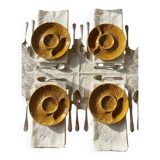 Set of plates, artichoke dishes, mustard yellow earthenware Gien vintage