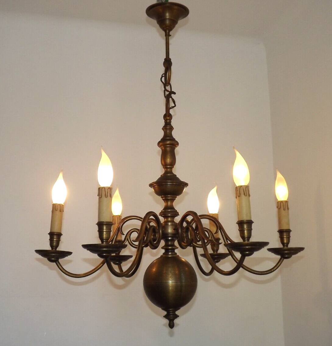 Large Vintage Bronze 6 Light Flemish Chandelier Birds Head Detail 4759