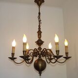Large Vintage Bronze 6 Light Flemish Chandelier Birds Head Detail 4759