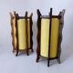 Pair of brutalist table lamps, wood & parchment, France, 1970s