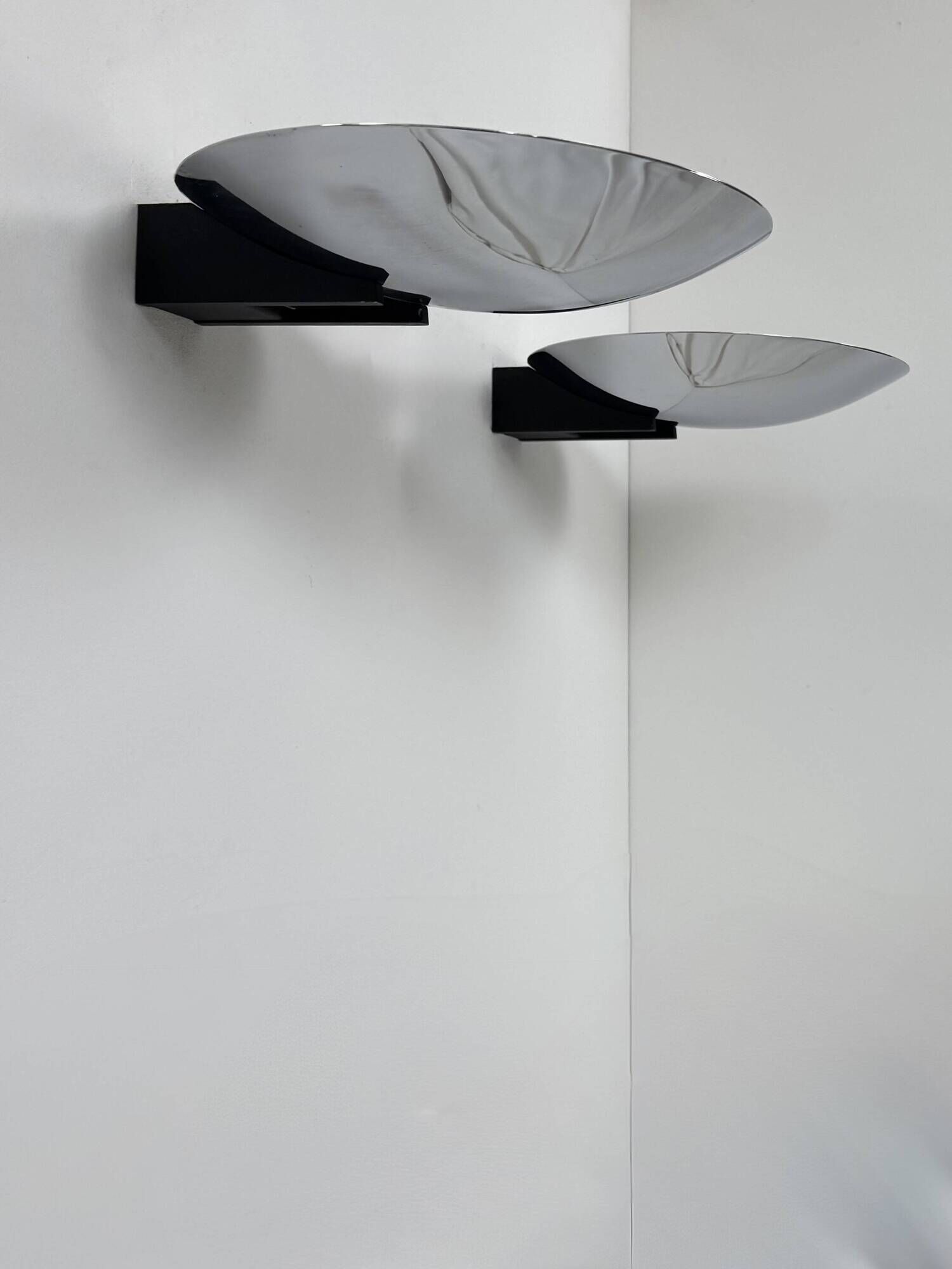 Vintage Disderot wall sconces, chrome and black, France, 1980.