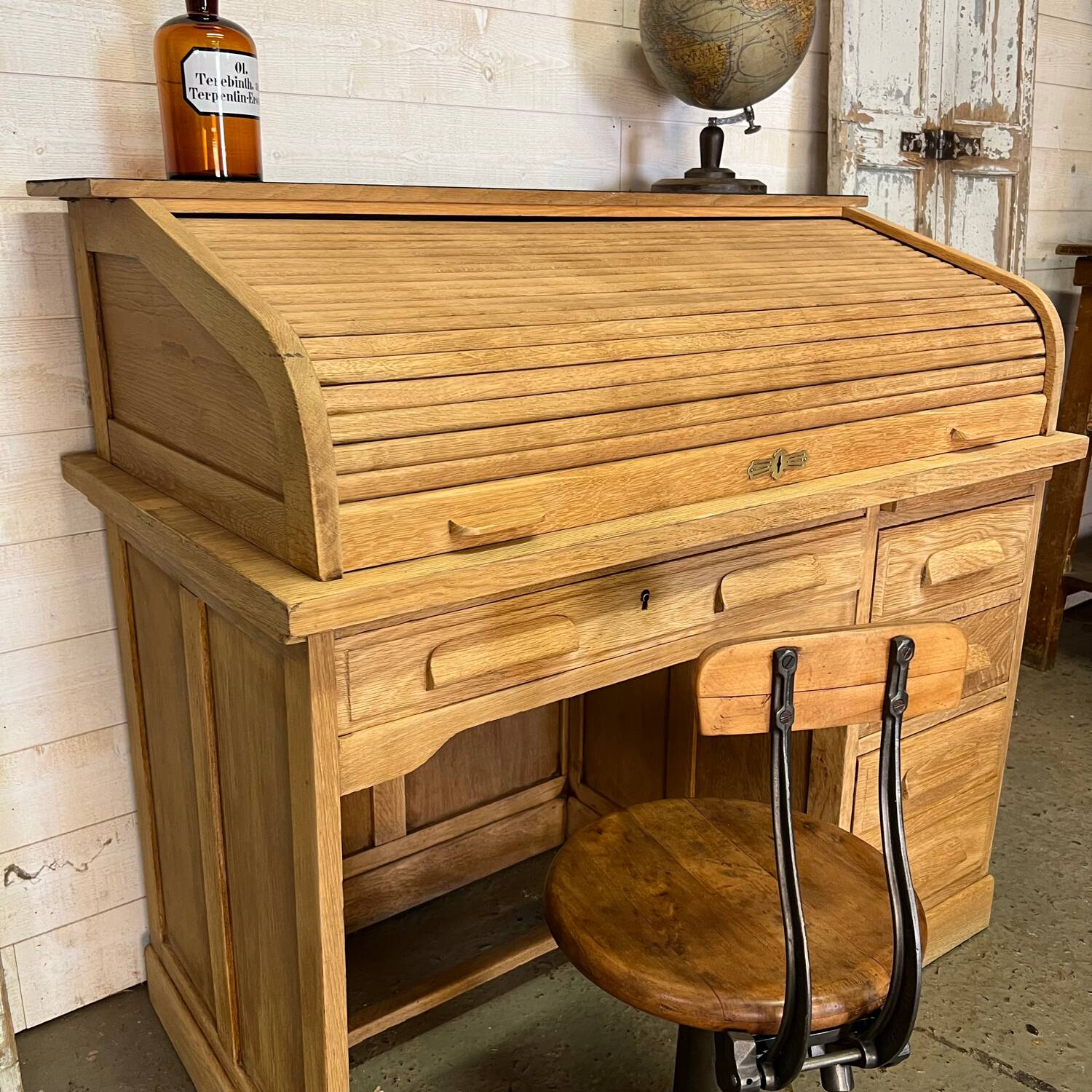 American desk with oak curtain