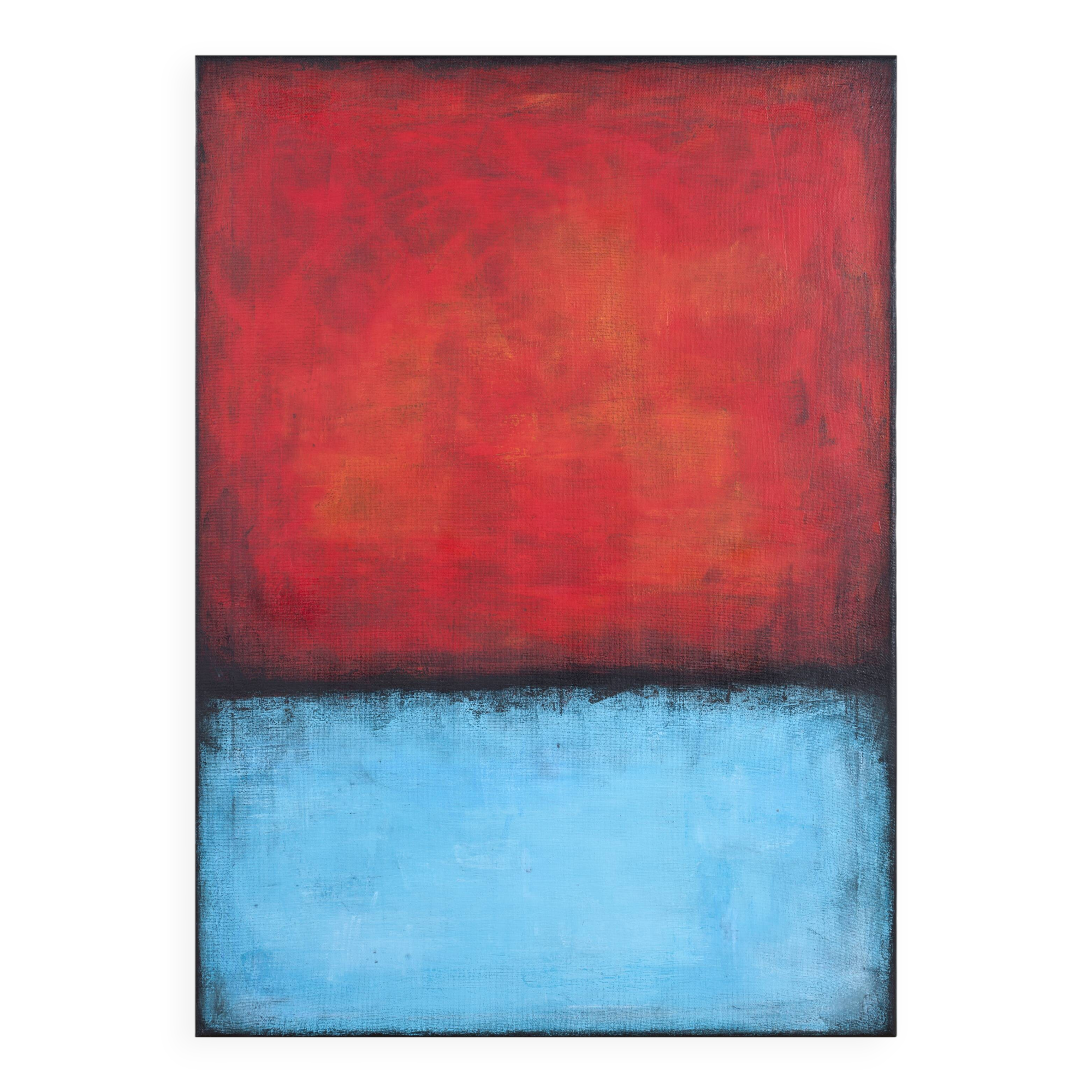 Red and Blue original minimalist abstract modern painting on stretched canv