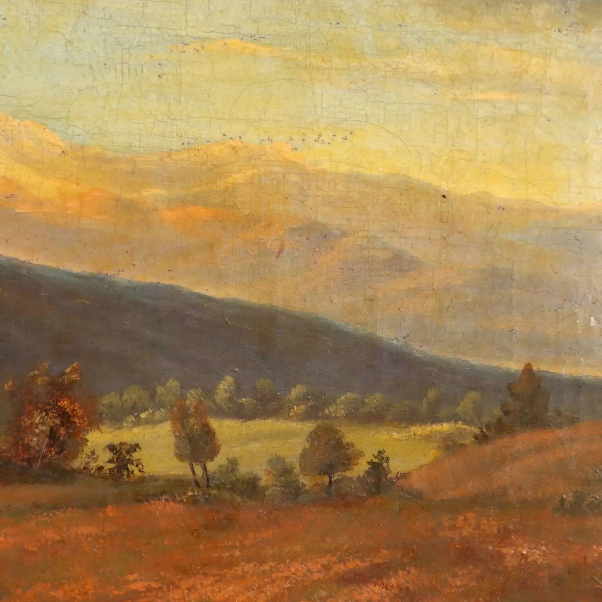 Campaign overview with figures, old oil painting on canvas "1800"