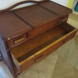Vintage dressing table/chest - woven rattan - 5 drawers - mirror - 1960s/70s