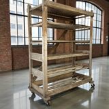 VINTAGE INDUSTRIAL WOODEN SHELF ON WHEELS