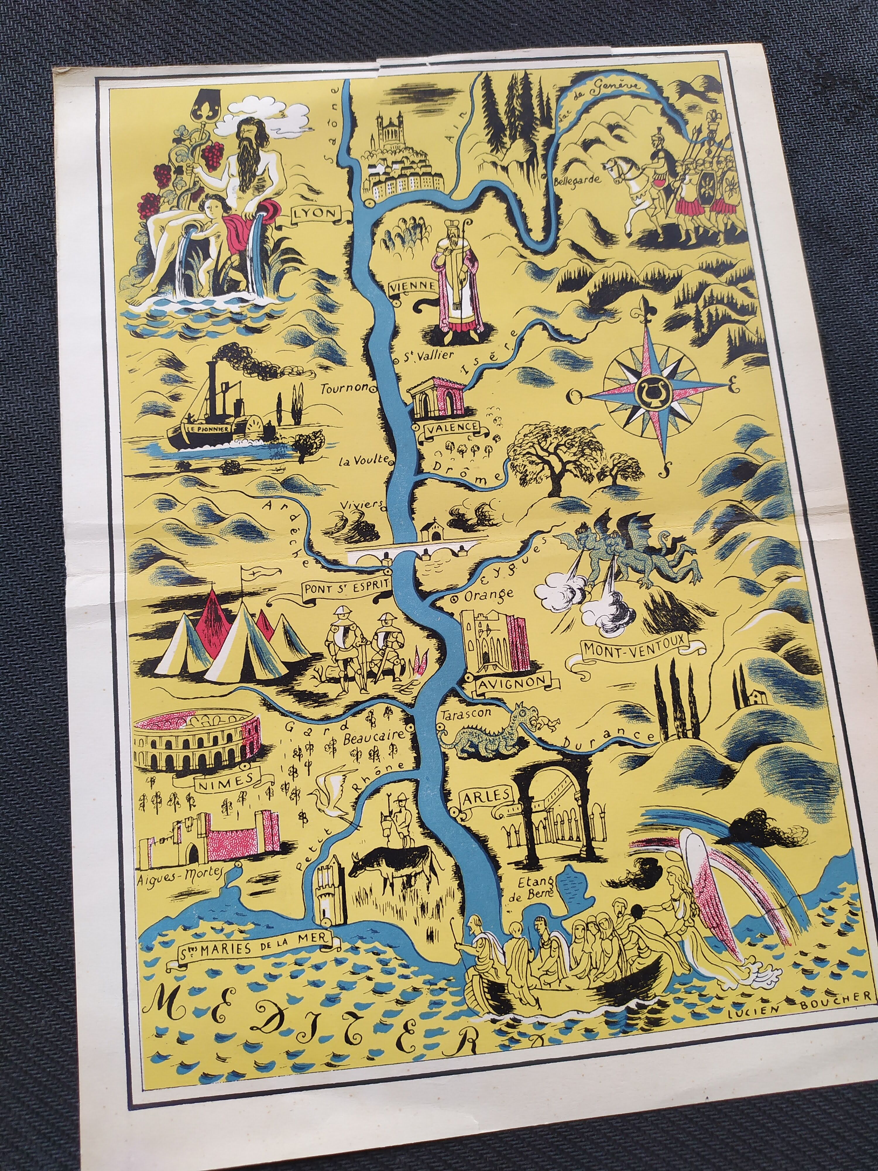 Affiche carte du sud de la France par Lucien Boucher dans les années 30