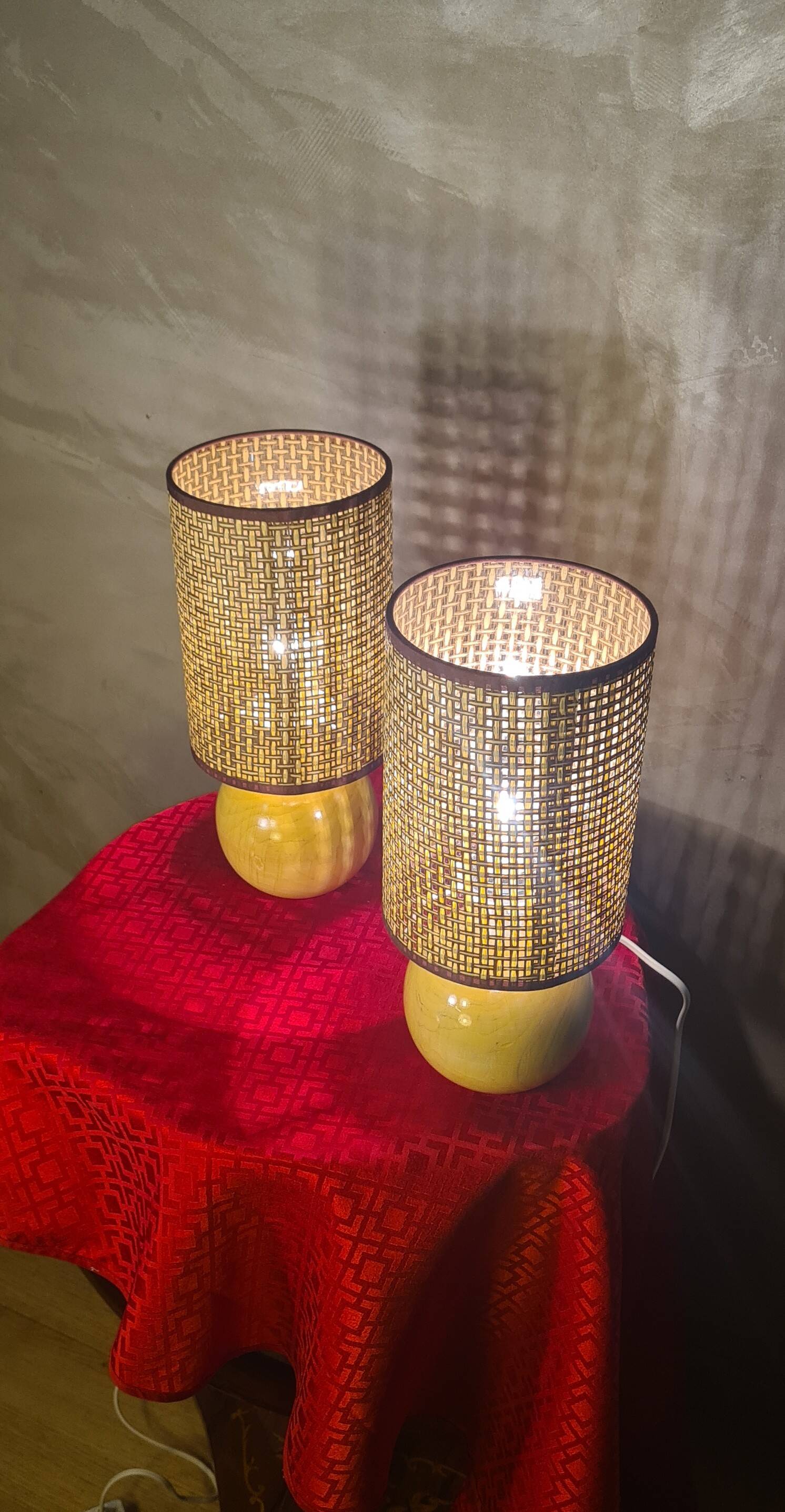 Pair of natural solid wood ball lamps, Scandinavian style bedside table 33x14