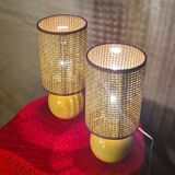 Pair of natural solid wood ball lamps, Scandinavian style bedside table 33x14