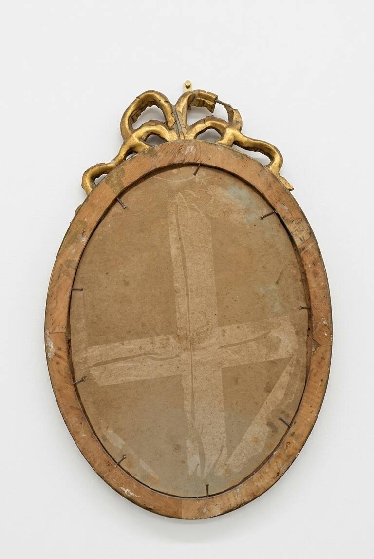 Oil Flower Painting - Oval Frame with Bow in Louis XVI Style - 1950