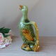 Pichet ou carafe zoomorphe canard en barbotine vert et jaune