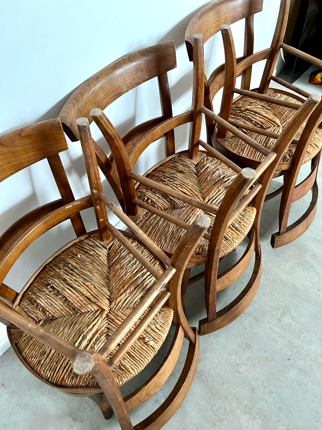 Lot de 6 chaises de ferme rustique début XX eme en bois / bistrot