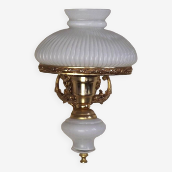 Single french bronze latern wall light with fish detail white glass shade 4707