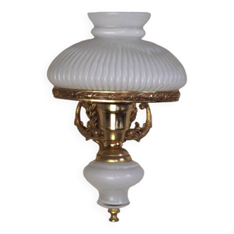 Single french bronze latern wall light with fish detail white glass shade 4707