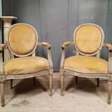 Pair of Louis XVI style medallion armchairs