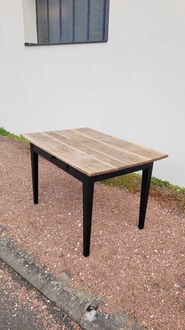 Table de ferme rustique en chêne massif ancienne patiné -1900s