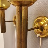 Set of solid brass wall lamps with smoked glass domes