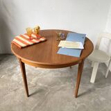 Scandinavian round teak table with extension