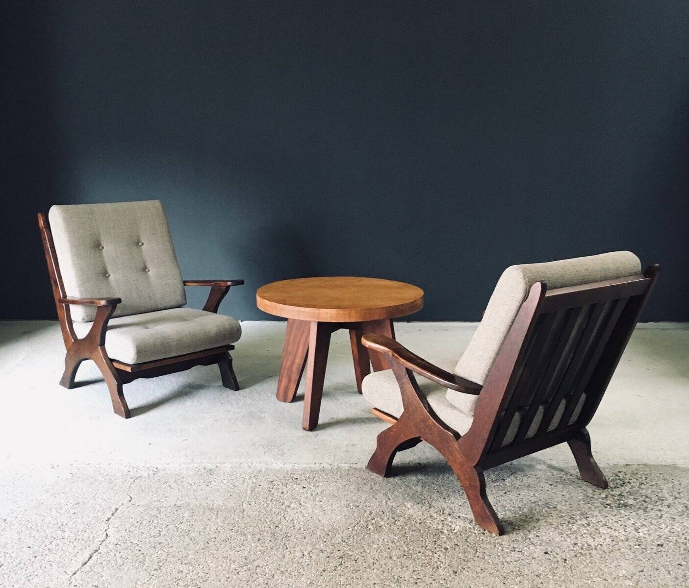 Rustic X Frame Lounge Chairs, Belgium, 1950s, Set of 2