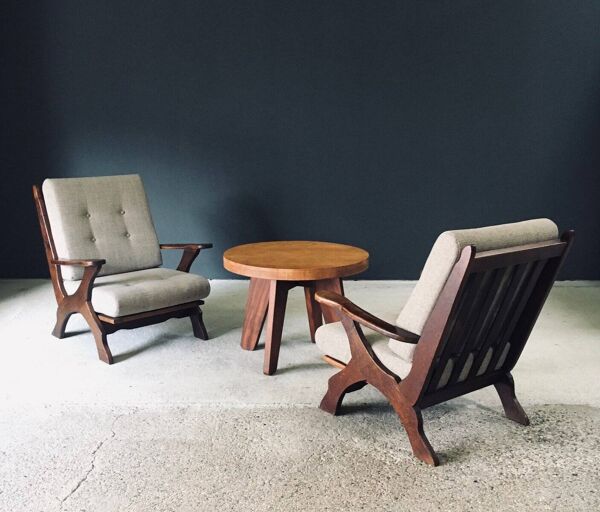 Rustic X Frame Lounge Chairs, Belgium, 1950s, Set of 2
