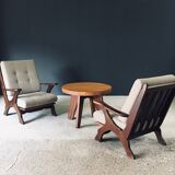 Rustic X Frame Lounge Chairs, Belgium, 1950s, Set of 2