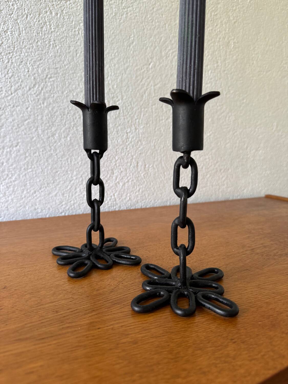 Brutalist wrought iron candlesticks from the 60s