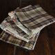 6 brown checkered table napkins with vintage flowers