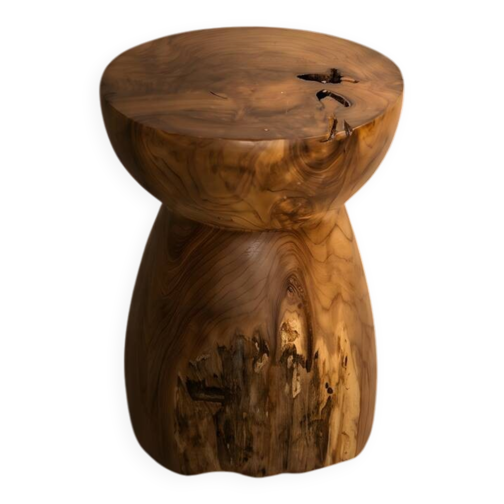 Arlo side table stool in hand-carved solid recycled teak