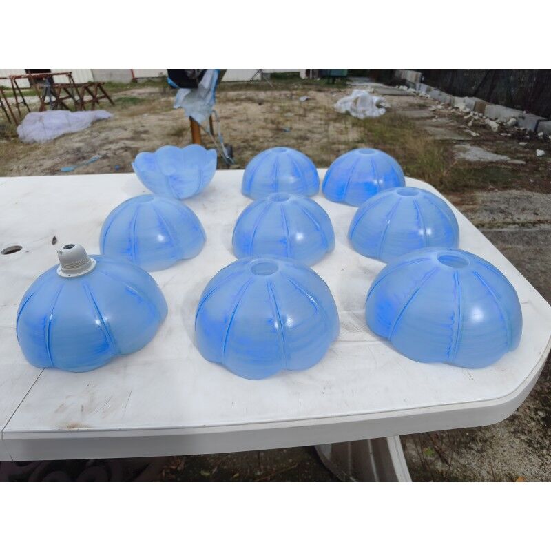 Set of 9 vintage blue opaline glass pendants